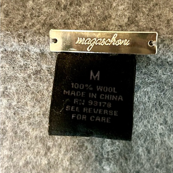 Magaschoni Grey Double-Faced Wool Wrap Coat with Hood & Black Trim Size Medium - Picture 8 of 8